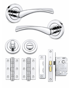 IRONZONE Elvas Style Levers Door Handle on Rose - Bathroom Pack - Polished Chrome
