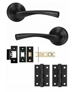 IRONZONE Elvas Style Levers Door Handles on Rose - Latch Pack - Matt Black