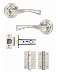 IRONZONE Elvas Door Handle on Rose - Latch Pack - Satin Nickel