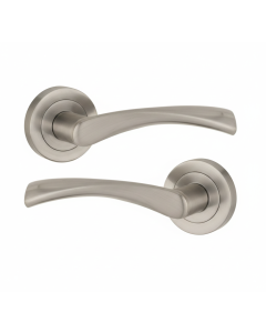 IRONZONE LVR010 Elvas Lever Door Handle on Round Rose - Satin Nickel