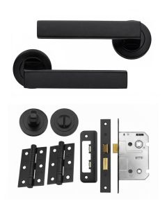 IRONZONE Oscura Lever on Round Rose - Bathroom Pack - Matt Black