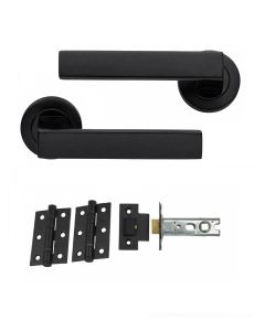 IRONZONE Oscura Lever on Round Rose - Latch Pack - Matt Black