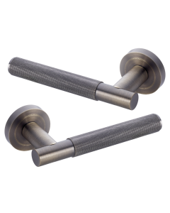 IRONZONE LVR015AB Marino Knurled Lever Door Handle on Rose - Antique Brass