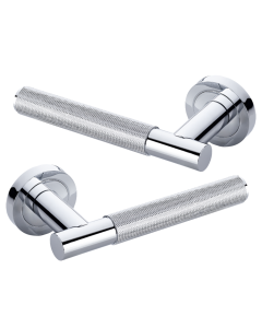 IRONZONE LVR015CP Marino Knurled Lever Door Handle on Rose - Polished Chrome
