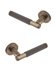 IRONZONE LVR015MAB Marino Knurled Lever Door Handle on Rose -Matt Antique Brass