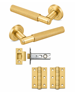 IRONZONE LVR015MSB Marino Knurled Lever Door Handle on Rose - Latch Pack - Matt Satin Brass