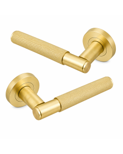 IRONZONE LVR015MSB Marino Knurled Lever Door Handle on Rose - Matt Satin Brass