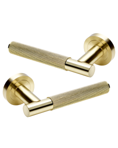 IRONZONE LVR015SB Marino Knurled Lever Door Handle on Rose - Satin Brass