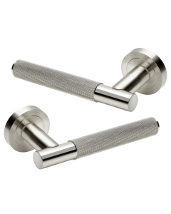 IRONZONE LVR015SN Marino Knurled Lever Door Handle on Rose - Satin Nickel