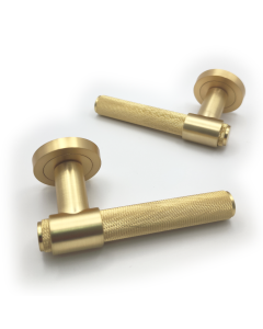 IRONZONE LVR016MSB Flare Knurled Lever Door Handle On Rose - Matt Satin Brass