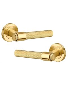 IRONZONE LVR016PB Flare Knurled Lever Door Handle On Rose - Polished Brass