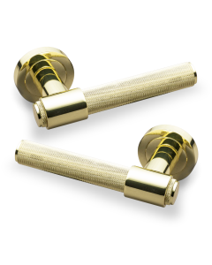 IRONZONE LVR016PB Flare Knurled Lever Door Handle On Rose - Polished Brass