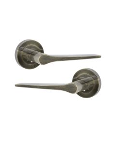 IRONZONE LVR017 Vortex Lever Door Handle On Round Rose - Antique Brass