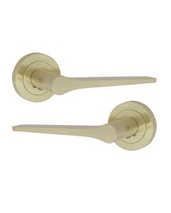 IRONZONE LVR017 Vortex Lever Door Handle On Round Rose - Satin Brass