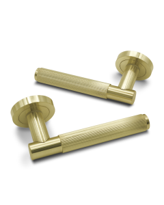 IRONZONE Velo Linear Door Handle on Rose - Satin Brass
