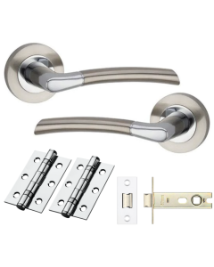 IRONZONE Andalusia Style Lever on Rose - Latch Pack - Satin Nickel/Polished Chrome