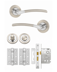 IRONZONE Andalusia Style Lever on Rose - Bathroom Pack - Satin Nickel/Polished Chrome