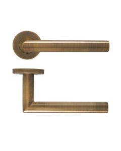 STEELWORKS Mitred Door Handle on Rose - Antique Brass
