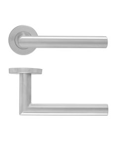 STEELWORKS Mitred Door Handle on Rose - Satin Stainless Steel