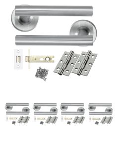STEELWORKS 5 Sets Straight T-Bar Door Handles on Rose- Latch Pack - Satin Stainless Steel