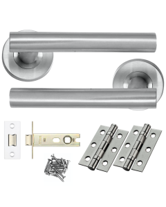 STEELWORKS Straight T-Bar Door Handles on Rose - Latch Pack - Satin Stainless Steel