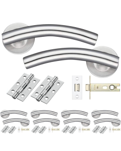 STEELWORKS 5 Sets Arched Door Levers on Rose - Latch Pack - Satin Stainless Steel