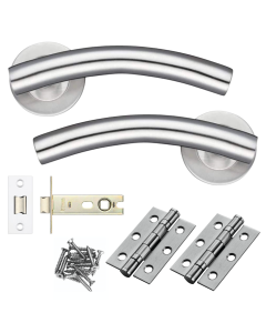 STEELWORKS Arched Door Levers on Rose - Latch Pack - Satin Stainless Steel