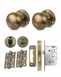 IRONZONE Mortice Sprung Mushroom Door Knobs 58mm Bathroom Door Pack Set - Antique Brass