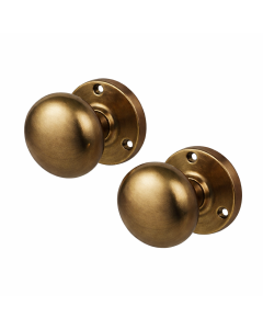 IRONZONE Mortice Sprung Mushroom Door Knobs 58mm - Antique Brass Finish