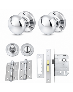 IRONZONE Mortice Sprung Mushroom Door Knobs 58mm Bathroom Door Pack Set - Polished Chrome