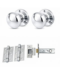 IRONZONE Mortice Sprung Mushroom Door Knobs 58mm Latch Pack Set - Polished Chrome