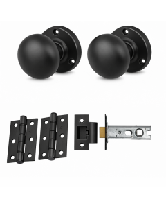 IRONZONE Mortice Sprung Mushroom Door Knobs 58mm Latch Door Pack Set - Matt Black
