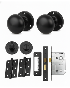 IRONZONE Mortice Sprung Mushroom Door Knobs 58mm Bathroom Door Pack Set - Matt Black