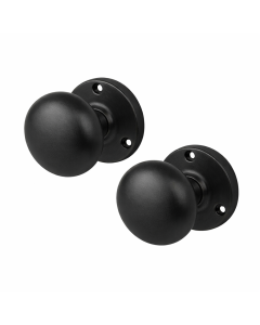 IRONZONE Mortice Sprung Mushroom Door Knobs 58mm - Matt Black Finish