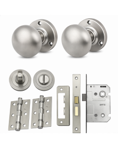 IRONZONE Mortice Sprung Mushroom Door Knobs 58mm Bathroom Door Pack Set - Satin Nickel