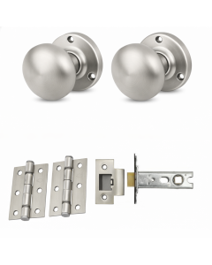IRONZONE Mortice Sprung Mushroom Door Knobs 58mm Latch Door Pack Set - Satin Nickel