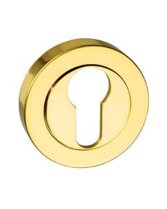 Mediterranean Euro Escutcheon on Round Rose - Polished Brass MESCEBP