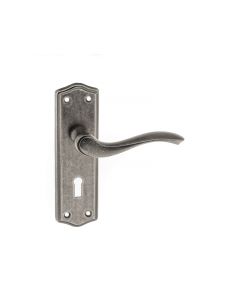 Old English Warwick Key Lever on Backplate - Distressed Silver