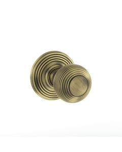 Old English Ripon Solid Brass Reeded Mortice Knob on Concealed Fix Rose - Matt Antique Brass