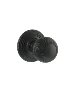 Old English Ripon Solid Brass Reeded Mortice Knob on Concealed Fix Rose - Matt Black