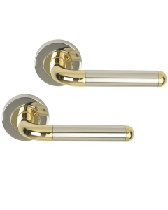 Excel Hardware Orbit Lever Handle On Round Rose Polished Chrome/Polished Brass Dh003630