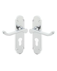 IRONZONE Victorian Shaped Scroll Lever on Euro Profile Backplate - Polished Chrome