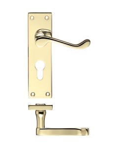 Zoo Hardware PR021EPEB Project Victorian Scroll Lever on Europrofile Lock Backplate -150mm x 40mm Electro Brass