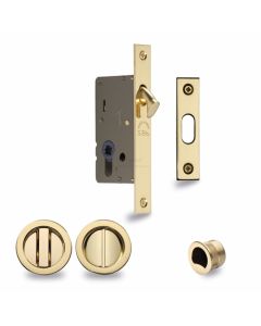 M.Marcus S.A.B Serrature RD2308-40-PB Sliding Lock with Round Privacy Turns Polished Brass