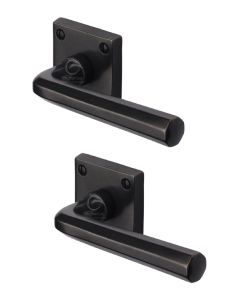 Rustic Dark Bronze Door Handle Lever Latch on Square Rose Octave Design -M.Marcus-RDB4545
