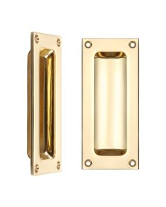 IRONZONE Rectangular Flush Pull Handle Face Fix 102 x 45 x 13mm Polished Brass