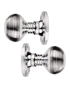 IRONZONE Reeded Mortice Door Knobs 61mm - Polished Chrome