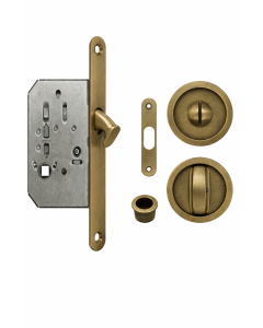 Acre & Clutton Sliding & Pocket Door Flush Pull Handle Lock Set w/WC Turn 57mm Antique Brass