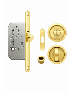 Acre & Clutton Sliding & Pocket Door Flush Pull Handle Lock Set w/WC Turn 57mm Polished Brass