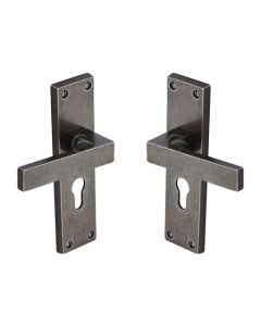 Rustic Pewter Door Handle Euro Profile Cheswell Design-M.Marcus-RPW3148